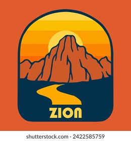 Illustration vector graphic of SUNSET ON ZION NATIONAL PARK for apparel design merchandise, such as logos on product packaging