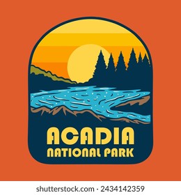 Illustration vector graphic of SUNSET ON ACADIA NATIONAL PARK for apparel design merchandise, such as logos on product packaging
