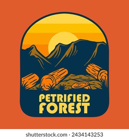 Illustration vector graphic of SUNSET ON PETRIFIED FOREST NATIONAL PARK for apparel design merchandise, such as logos on product packaging