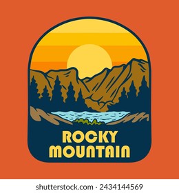 Illustration vector graphic of SUNSET ON ROCKY MOUNTAIN NATIONAL PARK for apparel design merchandise, such as logos on product packaging