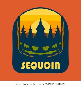 Illustration vector graphic of SUNSET ON SEQUOIA NATIONAL PARK for apparel design merchandise, such as logos on product packaging