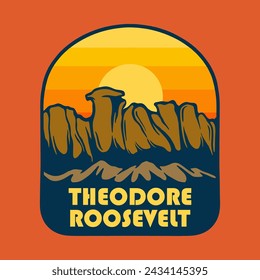 Illustration vector graphic of SUNSET ON THEDORE ROOSEVELT NATIONAL PARK for apparel design merchandise, such as logos on product packaging