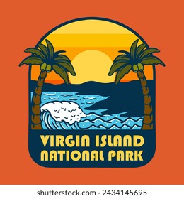 Illustration Vektor-Grafik von SUNSET ON VIRGIN ISLAND NATIONAL PARK für Kleidung Design Waren, wie Logos auf Produktverpackungen