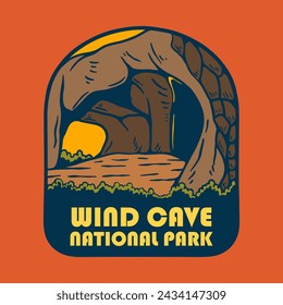 Illustration vector graphic of SUNSET ON WIND CAVE NATIONAL PARK for apparel design merchandise, such as logos on product packaging