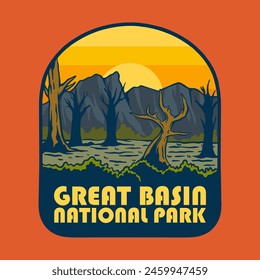 Illustration vector graphic of SUNSET ON GREAT BASIN NATIONAL PARK for apparel design merchandise, such as logos on product packaging