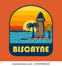 Illustration vector graphic of SUNSET ON BISCAYNE NATIONAL PARK for apparel design merchandise, such as logos on product packaging