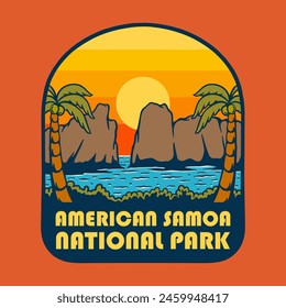 Ilustración Vector gráfico de SUNSET ON AMERICAN SAMOA NATIONAL PARK para la Mercancía de diseño de ropa, como logotipos en el embalaje del producto