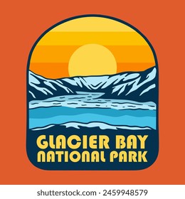 Illustration vector graphic of SUNSET ON GLACIER BAY NATIONAL PARK for apparel design merchandise, such as logos on product packaging