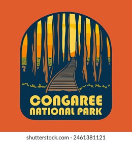 Illustration vector graphic of SUNSET ON CONGAREE NATIONAL PARK for apparel design merchandise, such as logos on product packaging