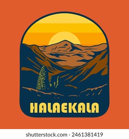 Illustration vector graphic of SUNSET ON HALAEKALA NATIONAL PARK for apparel design merchandise, such as logos on product packaging