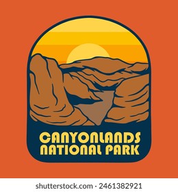 Illustration vector graphic of SUNSET ON CANYONLANDS NATIONAL PARK for apparel design merchandise, such as logos on product packaging