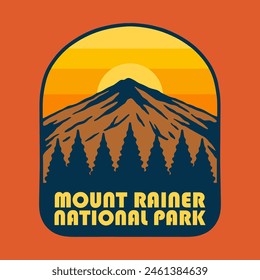 Illustration vector graphic of SUNSET ON MOUNT RAINER NATIONAL PARK for apparel design merchandise, such as logos on product packaging