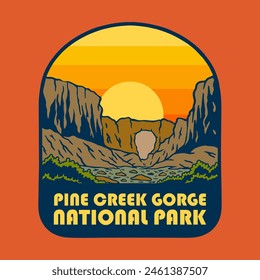 Illustration vector graphic of SUNSET ON PINE CREEK GORGE NATIONAL PARK for apparel design merchandise, such as logos on product packaging