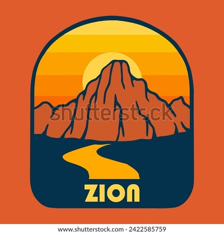 Illustration vector graphic of SUNSET ON ZION NATIONAL PARK for apparel design merchandise, such as logos on product packaging