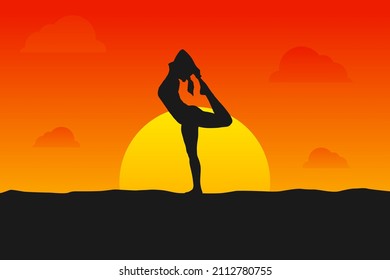 Illustration Vector Graphic of Sunset Yoga Silhouette. Perfect to use for Yoga Studio Wallpaper