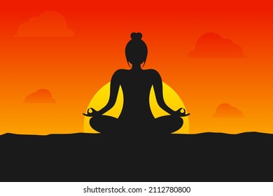 Illustration Vector Graphic of Sunset Yoga Silhouette. Perfect to use for Yoga Studio Wallpaper