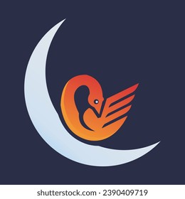 Illustration vector graphic of Swan at the Moon Logo