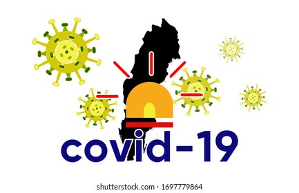 Ilustración vectorial gráfico de Suecia mapa y alarma de icono. COVID-19, 2019-nCoV, vectores de corona de virus. brote de virus covid-19 con Suecia mapa. ilustración vectorial EPS10.