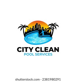 Illustration vector graphic of swimming pool cleaning service logo vector template