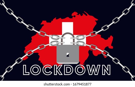 Illustration vector graphic of Switzerland Lockdown. Coronavirus outbreak. Prohibited from leaving the Switzerland country. vector illustration EPS10. vevtor of chain and padlock.
