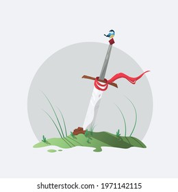 Illustration vector graphic of sword and bird.