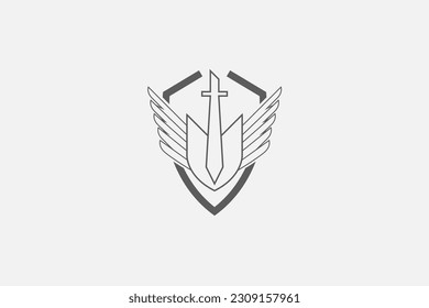 Gráfico vectorial de ilustración del emblema de la espada. Bueno para el logotipo