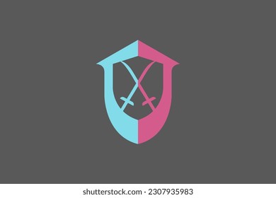 Illustration vector graphic of sword modern emblem. Good for logo