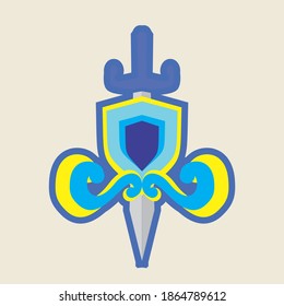 illustration vector graphic of 
sword and shield fit for logo