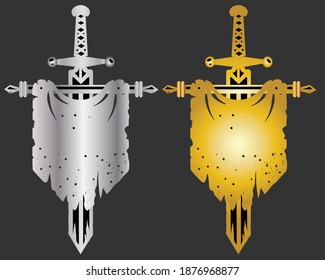ilustración vectorial gráfico de la espada con tela rota bueno para el logotipo juego o el logotipo del producto