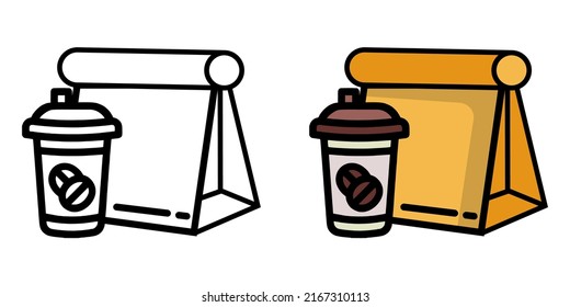 Ilustración Vector Gráfico de la toma, taza de comida, bolso de papel beber café icono