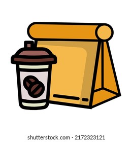 Illustration Vektorgrafik von Nehmen, Nahrungsbecher, Papiertüte trinken Kaffee Symbol