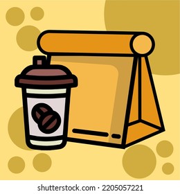 Illustration Vector Graphic of take away, food cup, paper bag drink coffee icon