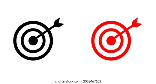 Illustration vector graphic of target icon with arrow. Black and red color icon. Great for goal icons, goals, targets, etc. Simple flat image.