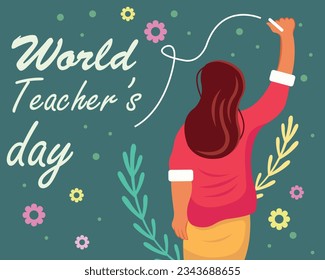 ilustración vector gráfico de un profesor está escribiendo en la pizarra, perfecto para el día internacional, el día mundial de los profesores, celebrar, tarjetas de felicitación, etc.