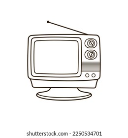 Ilustración vectorial gráfica de Televisión. El estilo de las líneas de televisión está aislado en un fondo rosa. La ilustración es adecuada para banners de páginas web de aterrizaje, volantes, pegatinas, tarjetas, etc.	
