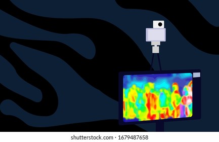 Illustration vector graphic of Temperature thermometer scanner isolated on dark blue background. covid-19. stop virus outbreak concept. vector EPS10.