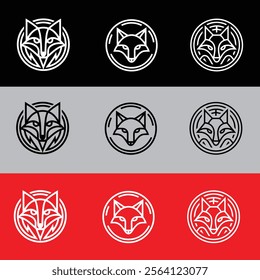 Illustration vector graphic template of fox head line art silhouette logo bundle
