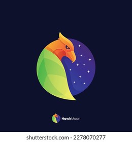 Illustration vector graphic template of Hawk Moon  logo