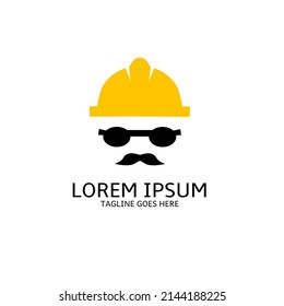 Illustration vector graphic of template logo safety helm with glasses and mustache perfect for Foreman symbol