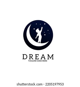 Illustration vector graphic of template logo a child standing on the moon in a circle perfect for dream logo