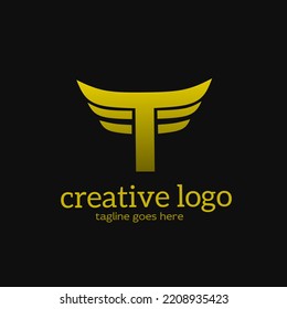 Illustration vector graphic of template logo letters T shape wings golden color