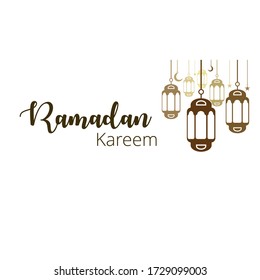 Illustration Vector Graphic of template to welcome ramadan holy month of islam with brown lantern, star, moon silhouette and simple typography ramadhan kareem isolated on white background