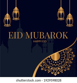 Illustration Vector Graphic of template to welcome ramadan holy month of islam with lantern, ornament, mosque silhouette and simple typography ramadhan kareem Happy Eid Mubarok. Concept of banner