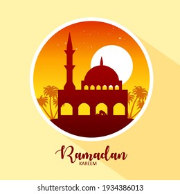 Illustration Vektorgrafik der Vorlage zu begrüßen ramadan heiligen Monat des Islams mit Mond, Moschee und Mann beten auf ramadhan Kareem. Perfekt für das Konzept von Bannern und Werbeaktionen