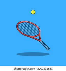 Illustration Vector Graphic Of Tennis Racket Hit The Ball. Equipment For Playing Tennis.