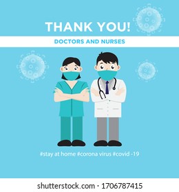 illustration vector graphic of thank you doctor and nurse for fighting the coronavirus. Suitable for social media post or poster