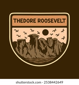 Ilustração vetorial de THEDORE ROOSEVELT NATIONAL PARK BADGE LOGO DESIGN VETOR ILUSTRAÇÃO para produtos de design de vestuário, como logotipos em embalagens de produtos