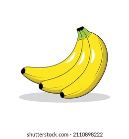 Banana brillante, tres plátanos aislados en fondo blanco, ilustración vectorial.