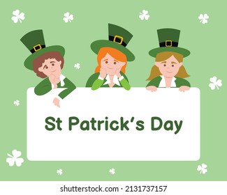 illustration vector graphic of three children celebrating st patrick's day, perfect for religion, holiday, culture, greeting card, etc.