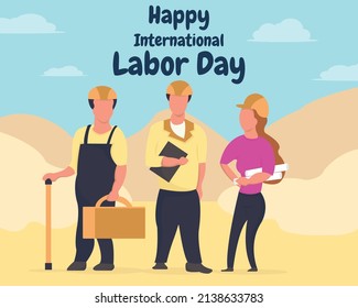 ilustración vectorial de tres contratistas parados en medio del campo, perfecto para celebración, día laboral, tarjeta de felicitación, etc.